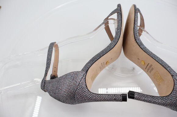 Stuart Weitzman Nunaked Ankle Strap Sandals Silver Gray Glitter Size 5 Evening - Picture 9 of 14